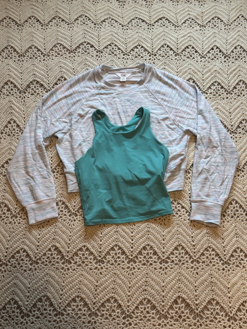 Athleta Girl XL/14 Bundle Of Long Sleeve And Built In Bra Tank Top Blue White